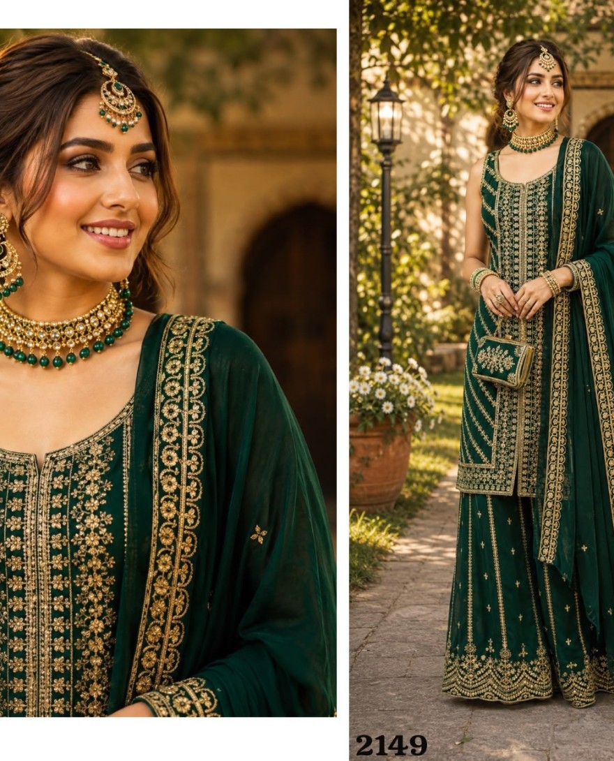 GREEN - Fab Green Georgette Readymade Salwar Suit